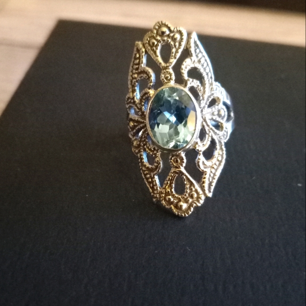 Blue topaz, sterling silver cocktail ring, 'Queen's Crown' - 7 
